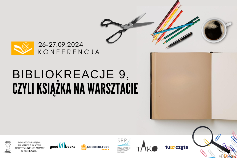 Napis Bibliokreacje 9, czyli książka na warsztacie, konferencja